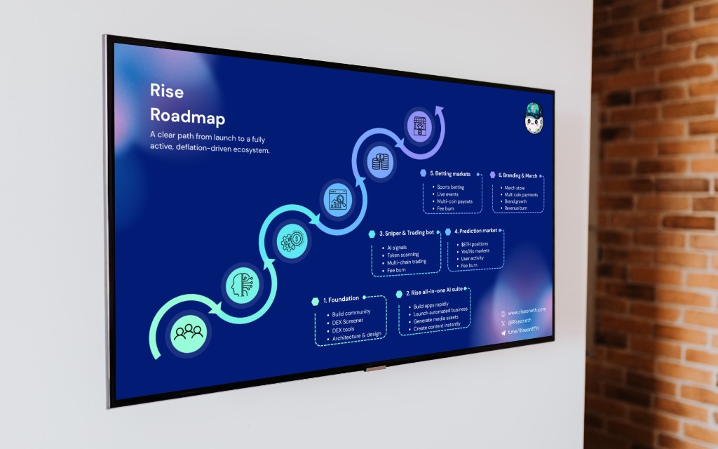 Rise roadmap  six-phase path on a wall display